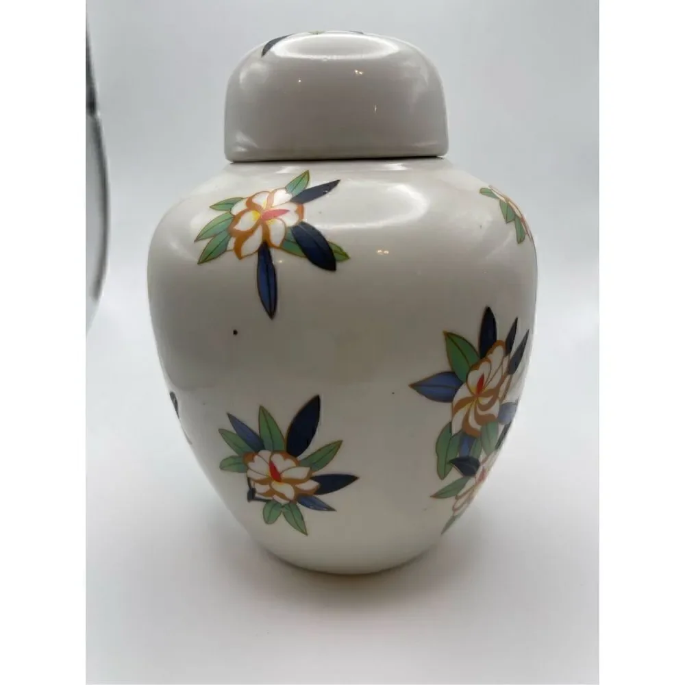 Vintage ginger jar birds flowers very colorful
